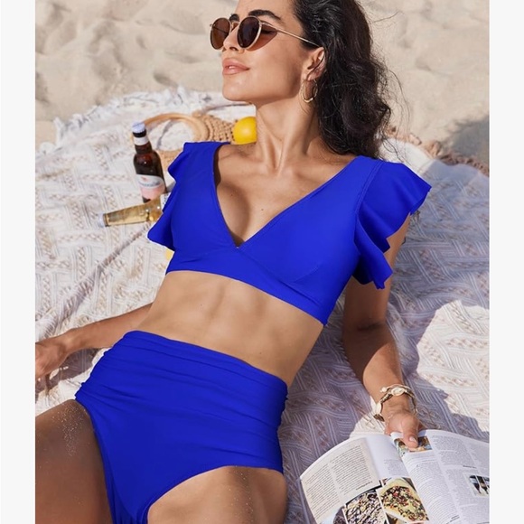 Chic Royal Blue Ruffle Bikini Set - Picture 2 of 10